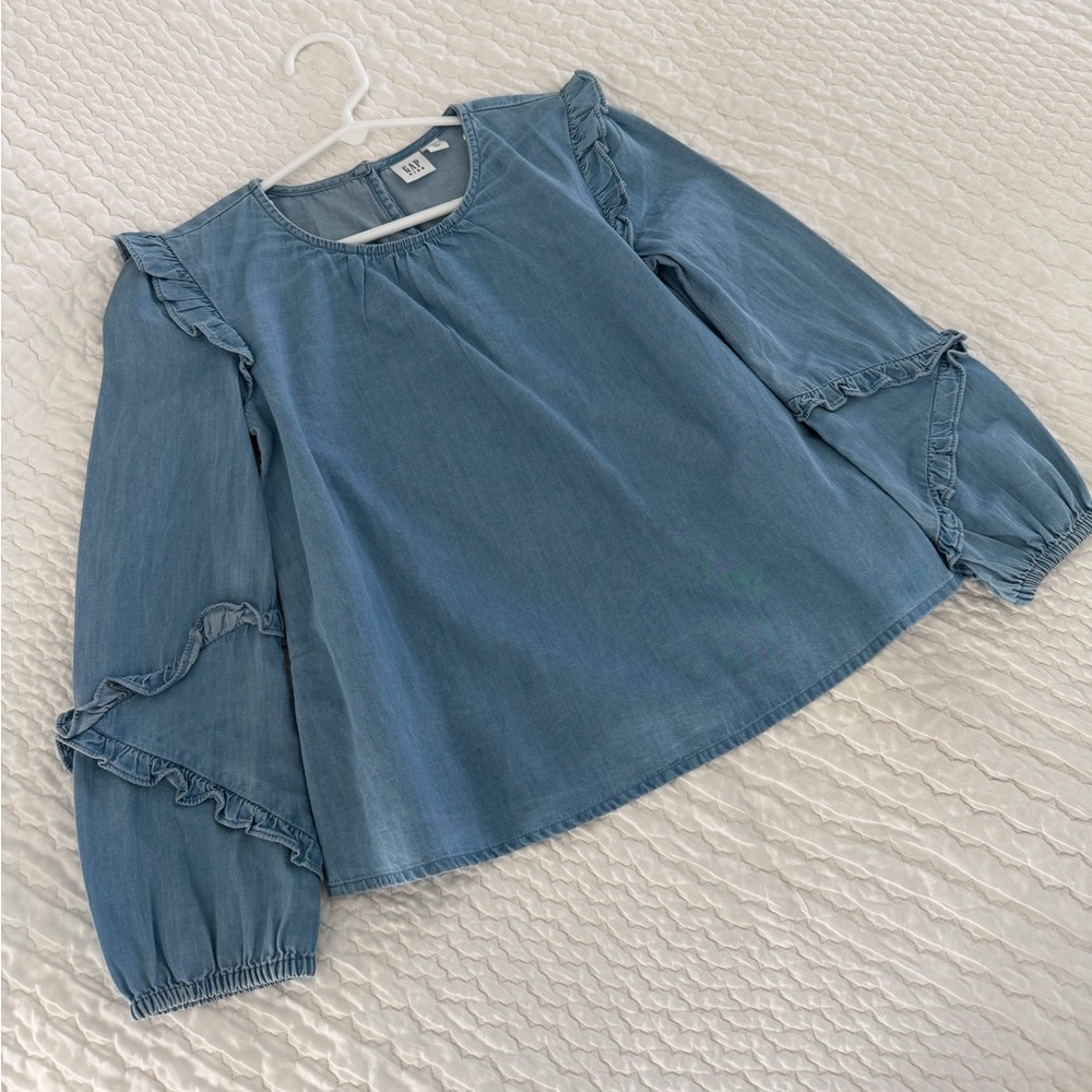 GAP, Denim Ruffle Sleeve Blouse, Size M/8